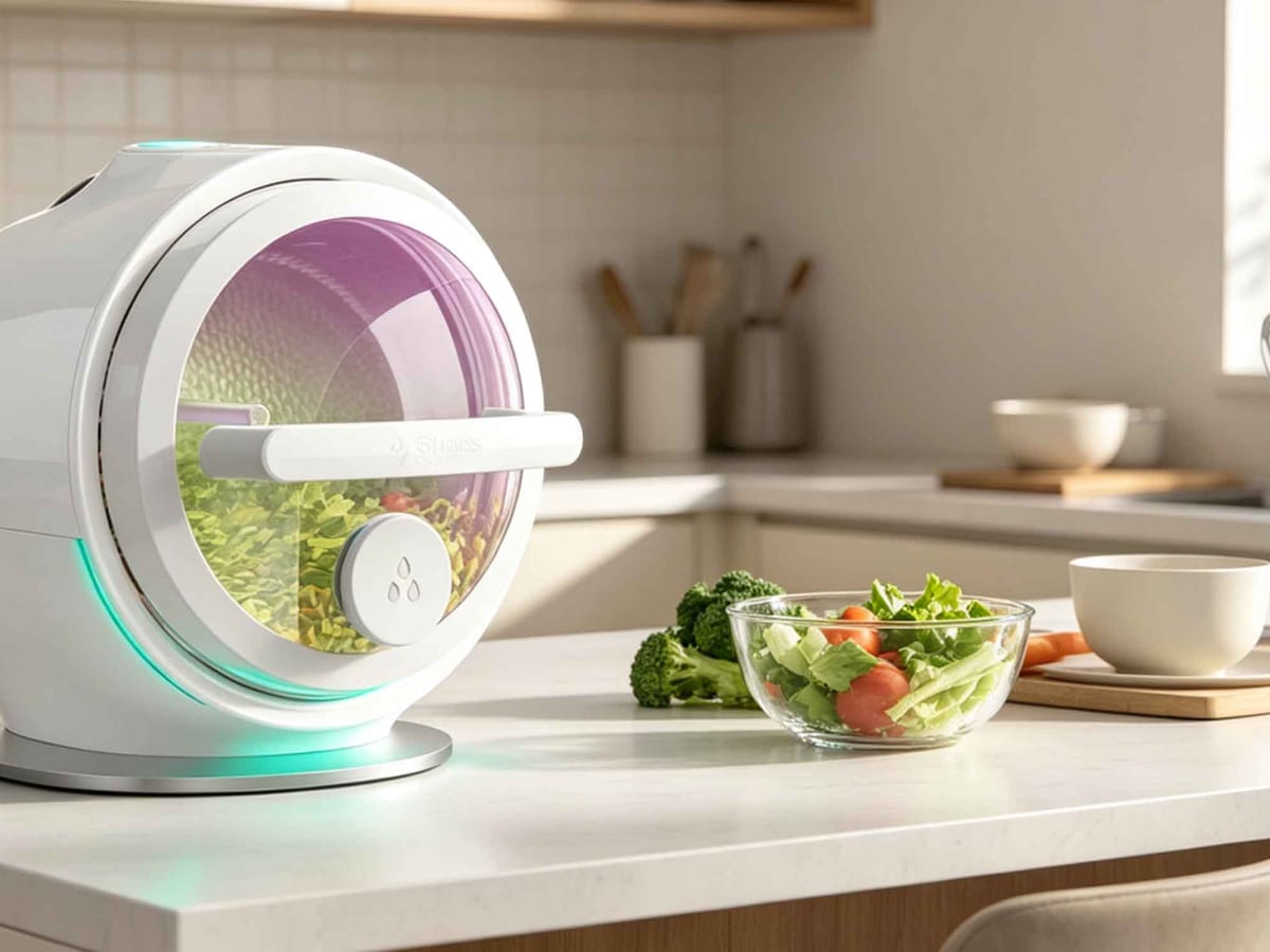 UV produce sterilizing system on a kitchen island