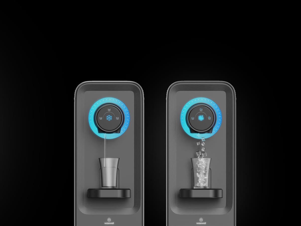 Wisewell Model 1 Plus smart water purifier lit against a dark ground